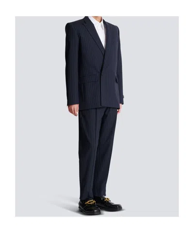 Balmain Wool Pinstripe Blazer In Blue