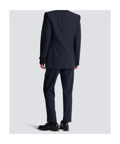 Balmain Wool Pinstripe Blazer In Blue