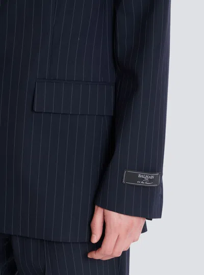 Balmain Wool Pinstripe Blazer In Blue