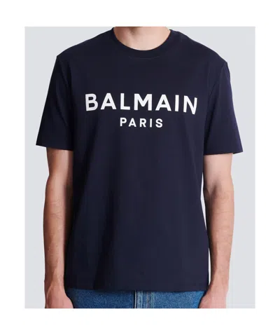 Balmain Printed Cotton T-shirt In Blue