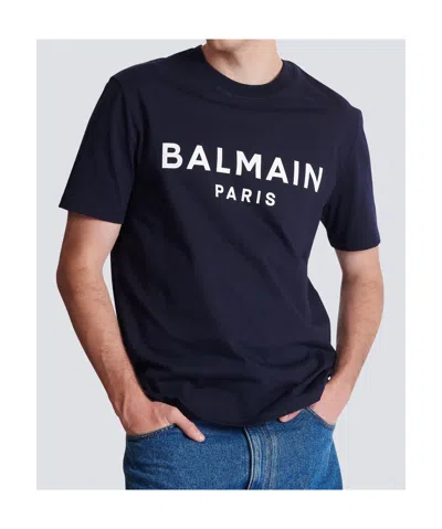 Balmain Printed Cotton T-shirt In Blue