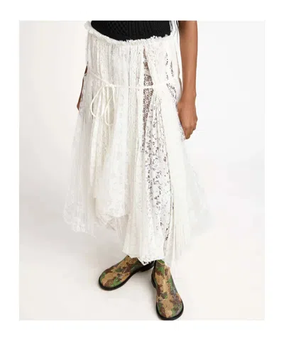 Jw Anderson Womens Mixed Lace Longline Skirt In White In White