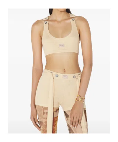 Jean Paul Gaultier Ribbed-knit Cotton Bra Top In Neutral