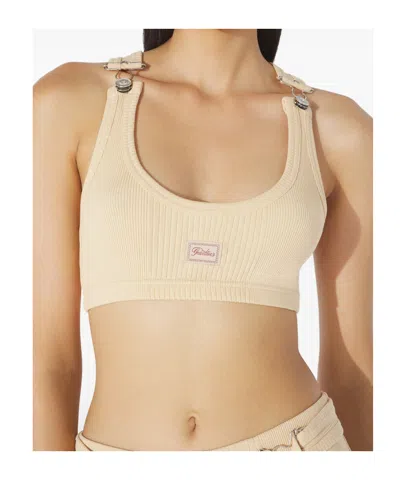 Jean Paul Gaultier Ribbed-knit Cotton Bra Top In Neutral