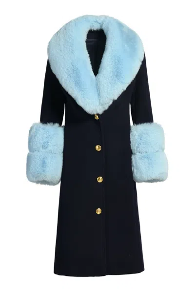 Hortons England Women's Huntley Cashmere Coat Navy & Powder Blue In Blue