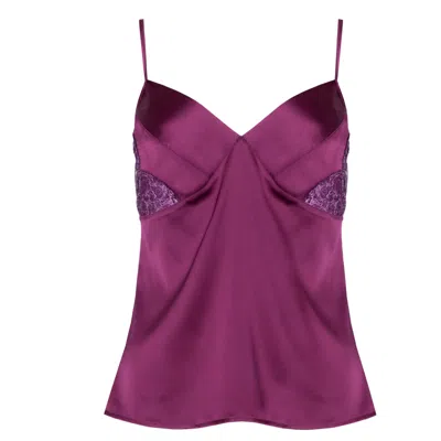 Emma Harris Women's Rochelle Luxury Camisole In Winter Berry Silk With Lace In Multi