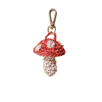 Likha Women's Red / White Forest-inspired Mushroom Bag Charm - Handmade Raffia Keychain In Multi