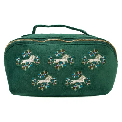 House Of Murphy Women's Embroidered Velvet Cosmetic Dark Green Prance In Green