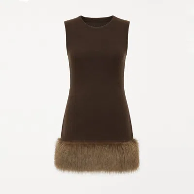 Balou Women's Brown Fur Trim Knit Mini Dress In Brown
