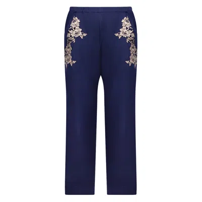 Emma Harris Women's Blue Elsa Silk And Lace Pyjama Trouser In Blue