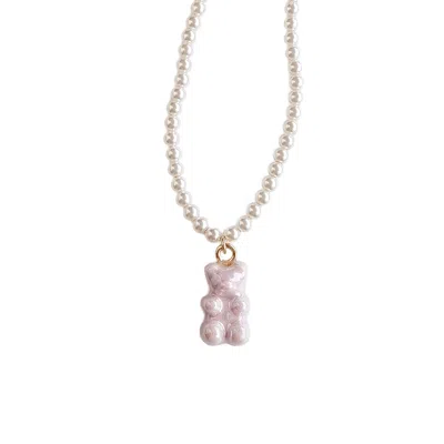 Poporcelain Women's Gold / Pink / White Sweet Pink Porcelain Gummy Bear Swarovski Pearl Necklace In Pink