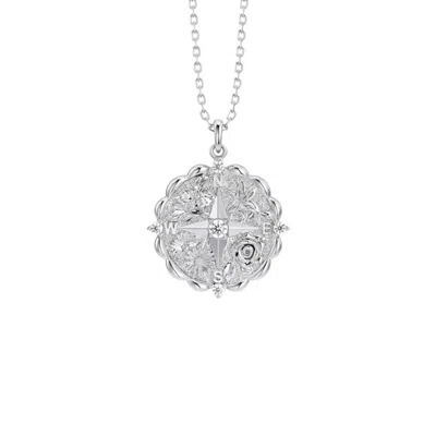 Vanimy Women's Silver Floral Blessing Compass Medallion Necklace In Silver