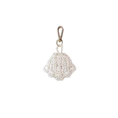 Likha Women's White Seaside Shell Bag Charm - Handmade Raffia Keychain In White