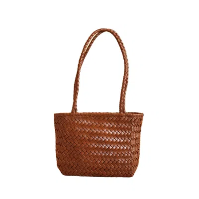 Pink Haley Women's Maria Artisan Handwoven Leather Mini Tote With Long Handles In Brown In Orange