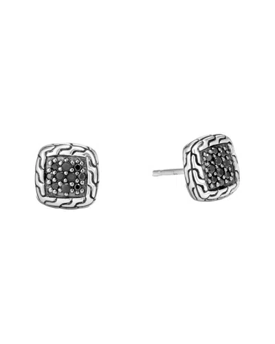 John Hardy Classic Chain 9.5 Mm Silver Square Stud Earrings With Black Sapphire In Silver-tone
