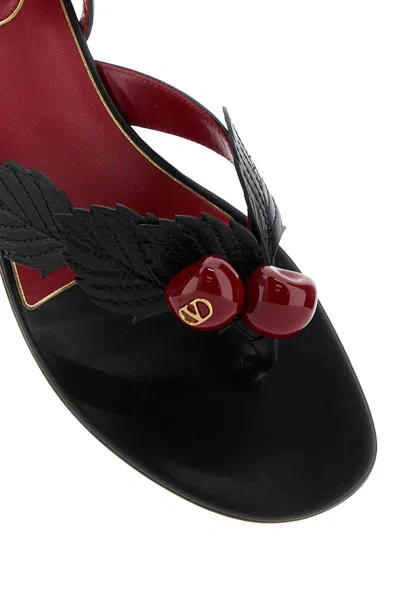 Valentino Leather Cherryfic Thong Sandals Leaf Detail In Black