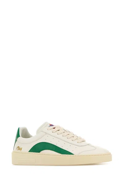 Dsquared2 Leather Rider Sneakers Round Toe Sole In White