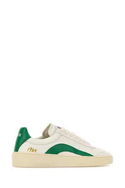 Dsquared2 Leather Rider Sneakers Round Toe Sole In White