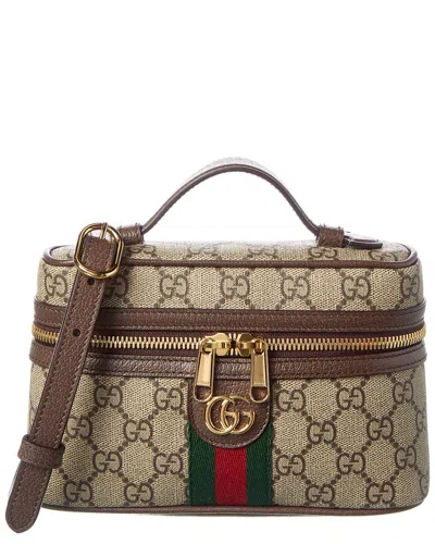 Gucci Ophidia Mini Gg Supreme Canvas & Leather Cosmetic Case In Sand