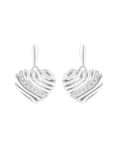 Haus Of Brilliance Sterling Silver Heart Diamond Accent Puff Earrings In White