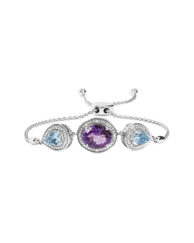 Haus Of Brilliance Colorful Gemstones Silver 2.45 Ct. Tw. Diamond & Amethyst Link Bracelet In Silver