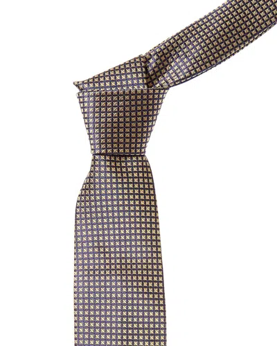 Canali Yellow Squares Silk Tie In Blue