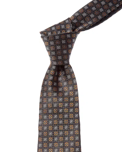 Canali Navy Floral Squares Silk Tie In Multi