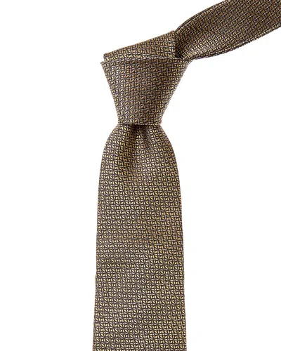 Canali Yellow Floral Silk Tie In Brown