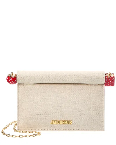 Jacquemus The Rond Carre Linen Pouchette Clutch In Neutral