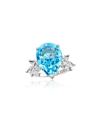 Suzy Levian Cz Jewelry Suzy Levian Gala Collection Silver Cz Cocktail Ring In Blue