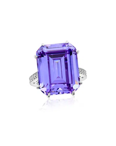Suzy Levian Cz Jewelry Suzy Levian Gala Collection Silver Cz Cocktail Ring In Blue