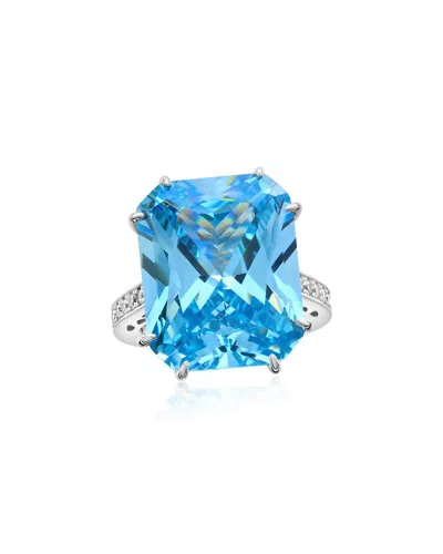Suzy Levian Cz Jewelry Suzy Levian Gala Collection Silver Cz Cocktail Ring In Blue