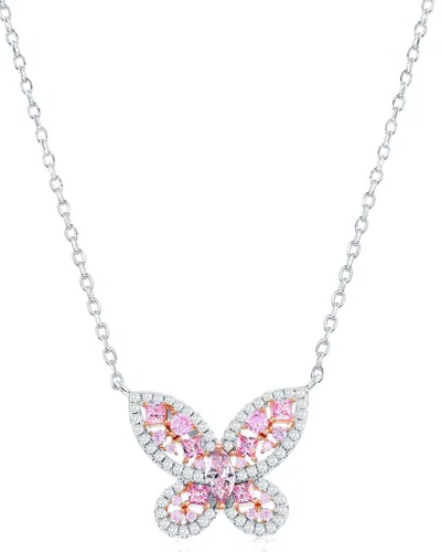 Suzy Levian Cz Jewelry Suzy Levian Gala Collection Silver Cz Butterfly Necklace In Silver