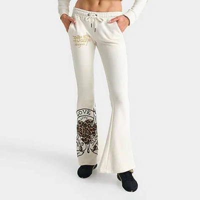 Ed Hardy Women's "love Kills Slowly" Bootcut Fleece Jogger Pants In White