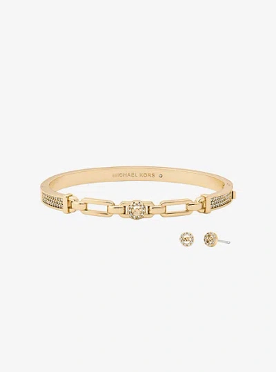 Michael Kors Pavé Logo Bangle And Stud Earrings Gift Set In Gold