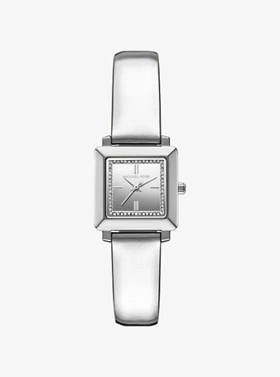 Michael Kors Mini Gwynn Pavé Silver-tone And Leather Watch In Silver