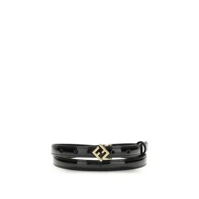 Fendi Black Calf Leather Bos Taurus Thin Belt In Black
