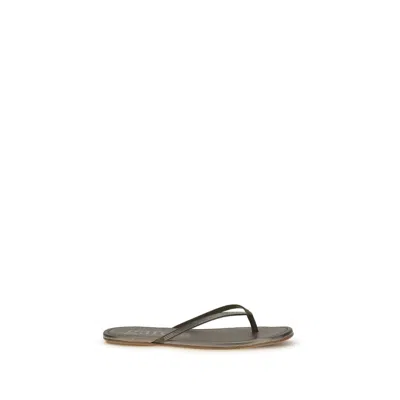 Pedro Garcia Green Crystals Flat Sandals In Gray