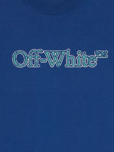 Off-white Boys Big Bookish Crackle Logo T-shirt In Blue