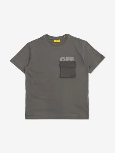 Off-white Boys Garment Dyed Cargo T-shirt In Gray