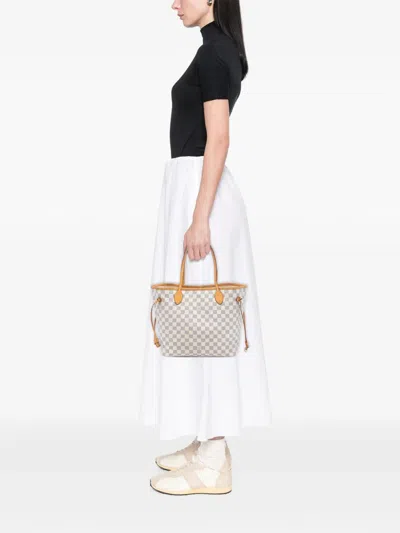 Pre-owned Louis Vuitton 2010 Damier Azur Neverfull Mm Tote Bag In White