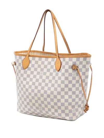 Pre-owned Louis Vuitton 2010 Damier Azur Neverfull Mm Tote Bag In White
