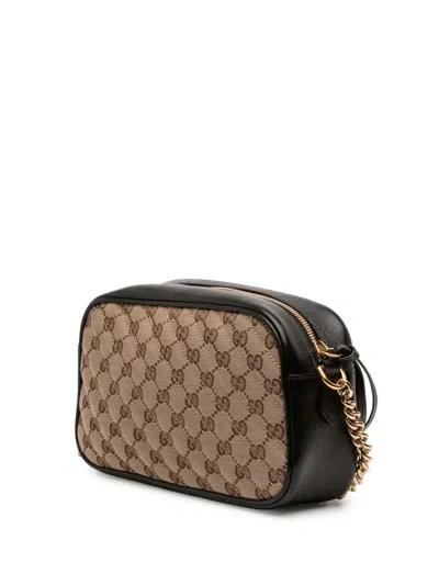 Pre-owned Gucci 2016-2025 Small Gg Marmont Matelasse Gg Canvas And Leather Crossbody Bag In Brown