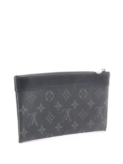 Pre-owned Louis Vuitton 2019 Monogram Taigarama Pochette Discovery Pm Clutch Bag In Black