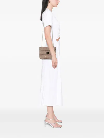 Pre-owned Valentino Garavani 2000-2017 Medium Nappa Rockstud Spike Satchel In Brown