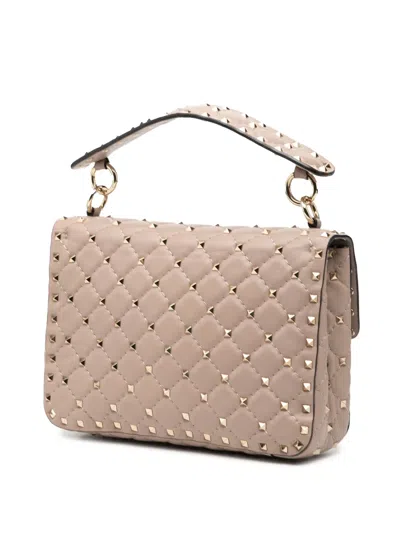 Pre-owned Valentino Garavani 2000-2017 Medium Nappa Rockstud Spike Satchel In Brown
