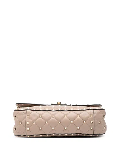 Pre-owned Valentino Garavani 2000-2017 Medium Nappa Rockstud Spike Satchel In Brown