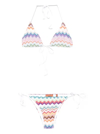 Missoni Chevron-pattern Tie Bikini In White