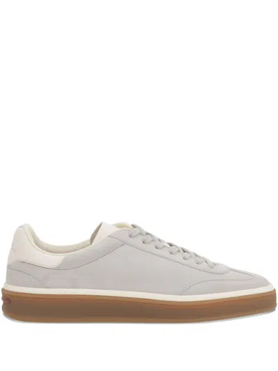 Loro Piana Lace-up Suede Sneakers In White