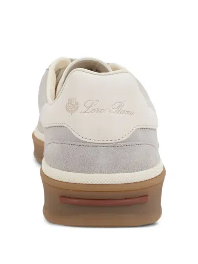 Loro Piana Lace-up Suede Sneakers In White